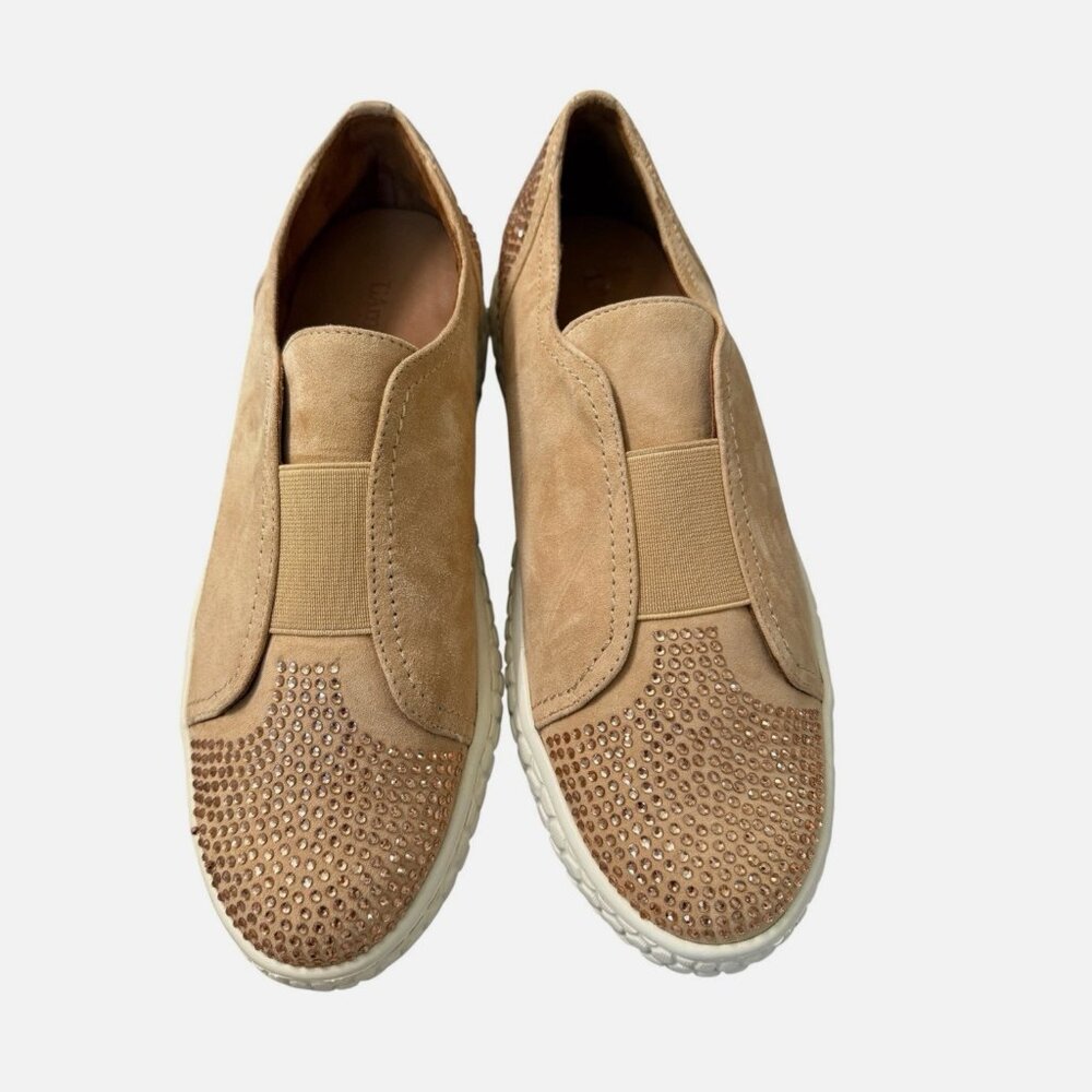 L'Amour Des Pieds Leather Zarrial Bedazzled Rose Gold Slip On Sneakers 8M